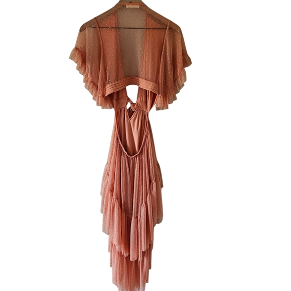 Spell x Coachella Peach High Low Grace Cutout Tulle Midi Dress - Picture 4 of 15